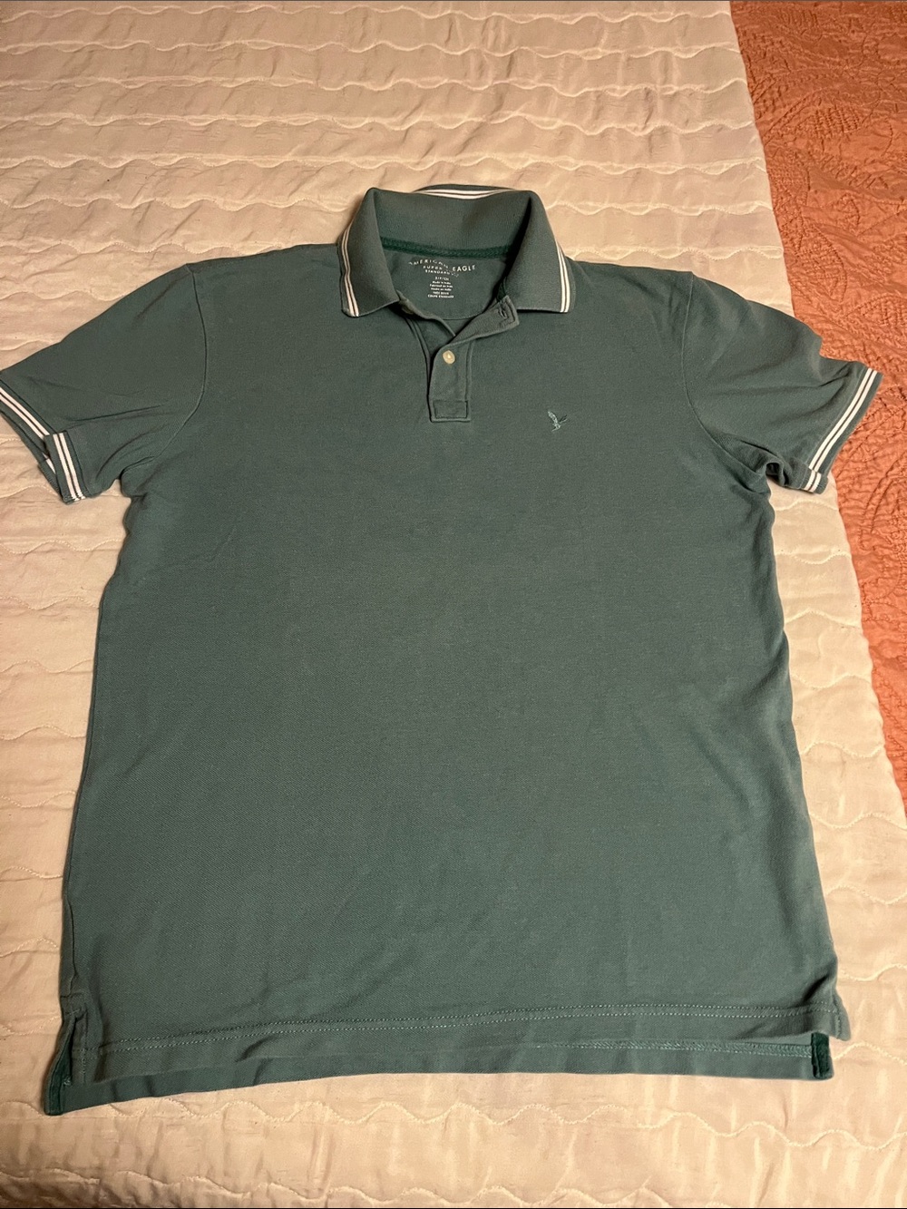 American Eagle Outfitters Men’s Teal Polo with White-Trim Collar